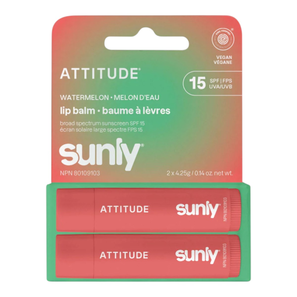 Attitude - Sunly Watermelon Lip Balm - SPF 15