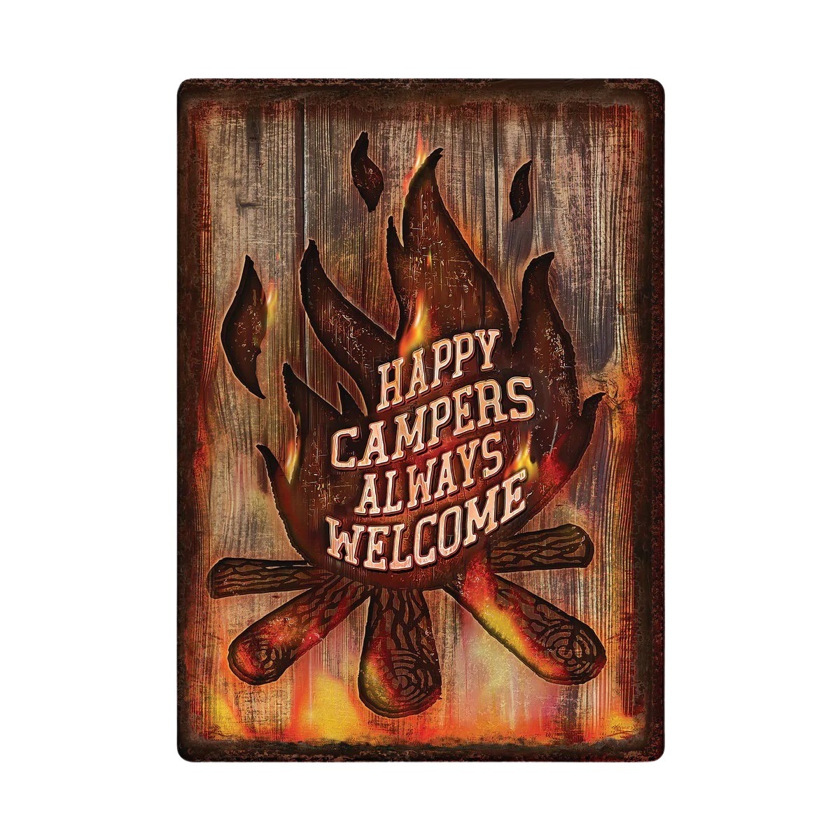 Rivers Edge Products - Funny, Vintage, Personalized Metal Sign - Happy Campers Always Welcome