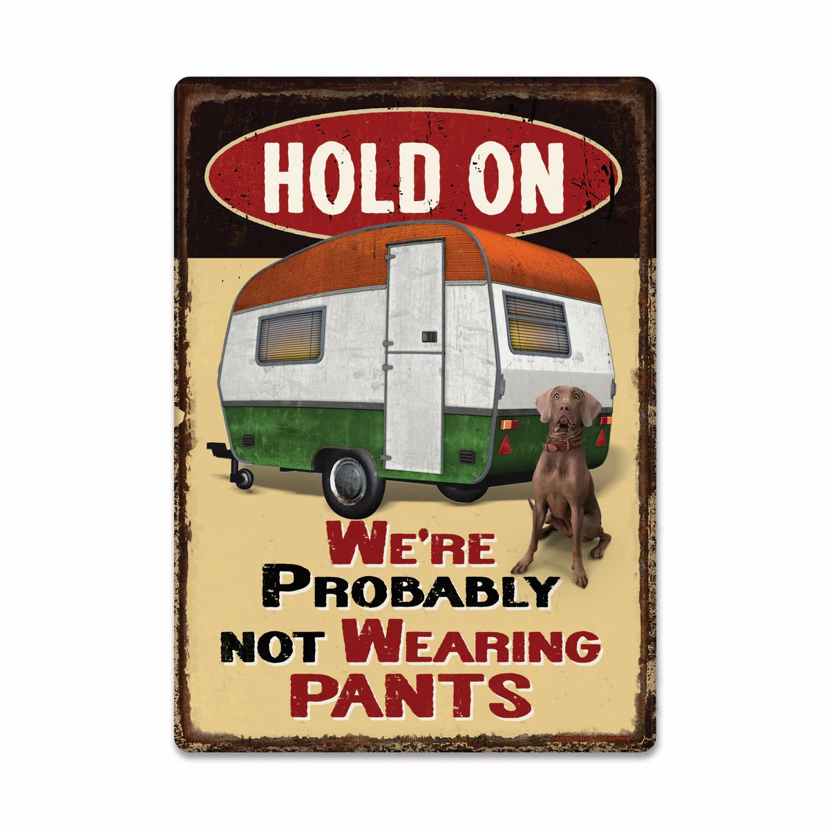 Rivers Edge Products - Panneau en métal drôle, vintage, personnalisé - Hold On, We're Probably Not Wearing Pants