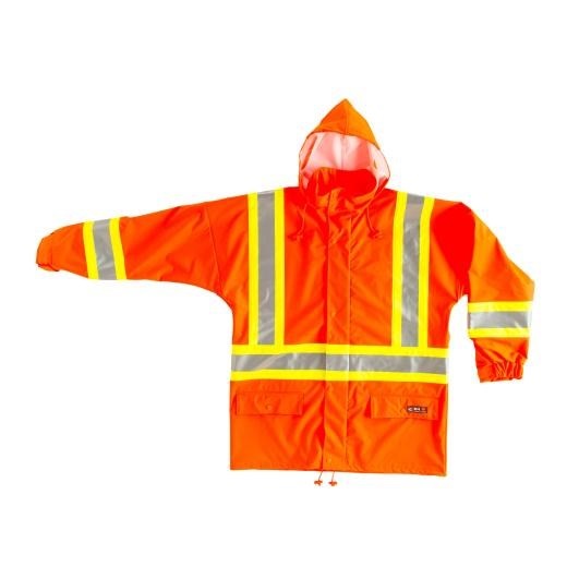 Manteau imperméable en polyester avec bande réfléchissante jaune et grise