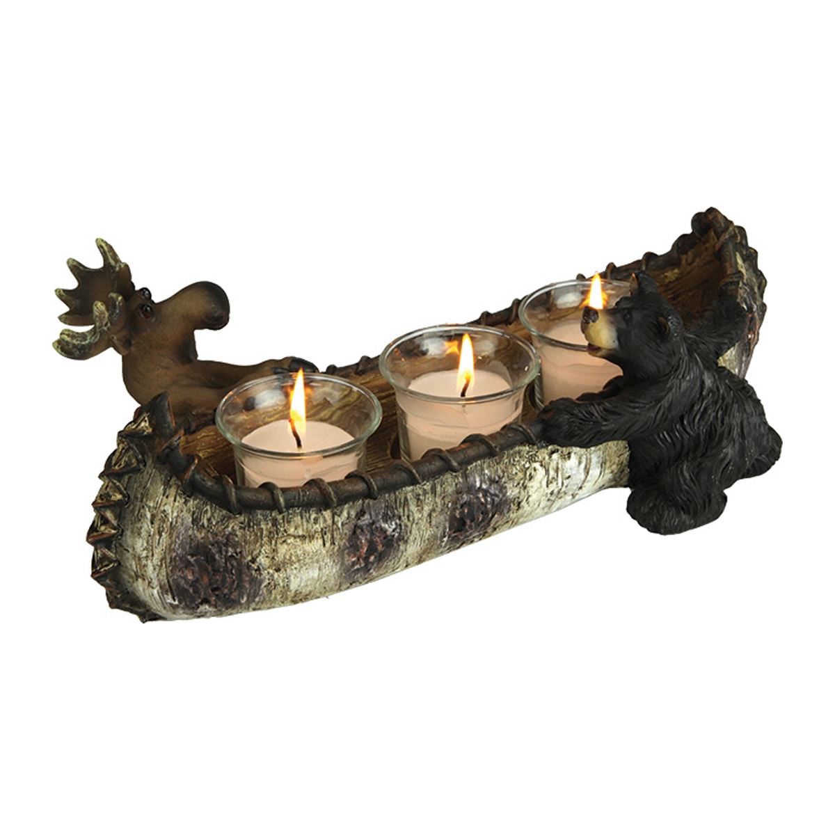 Rivers Edge Products - Canoe-Shaped Candleholder with Moose and Bear