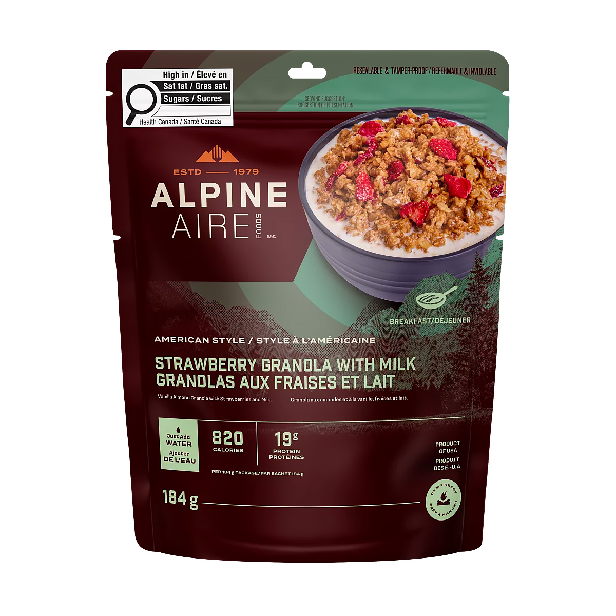 AlpineAire Foods - Granolas aux fraises avec lait