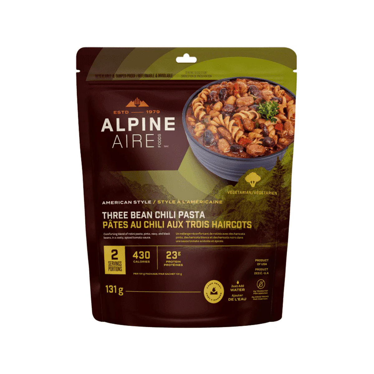 AlpineAire Foods - Pâtes au chili et aux trois haricots