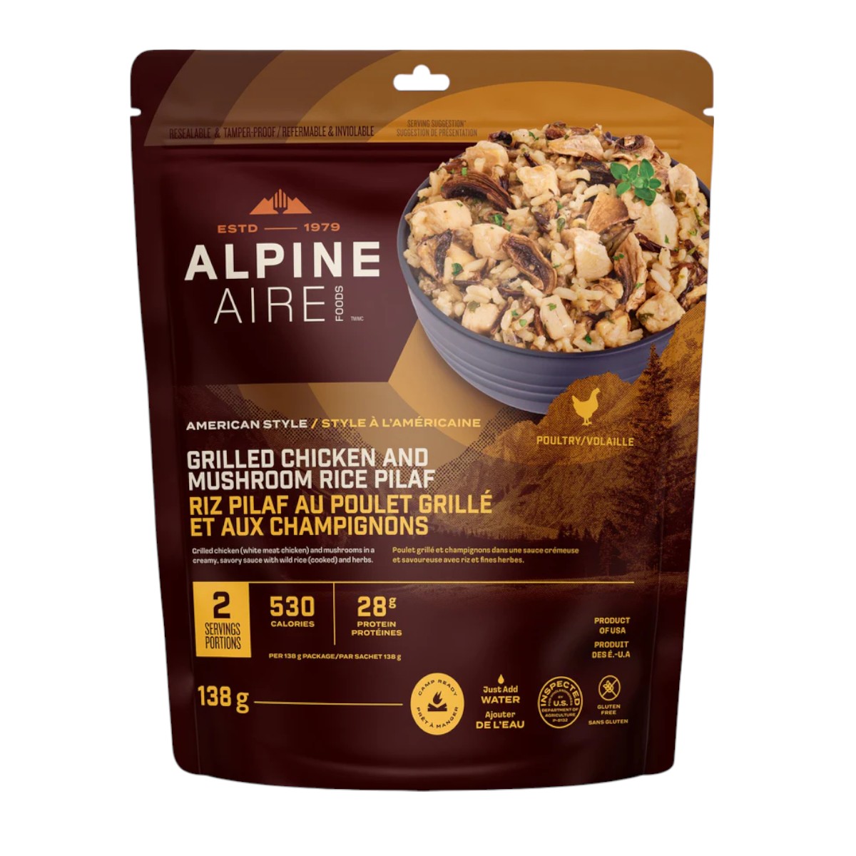 AlpineAire Foods - Pilaf de riz sauvage au poulet grillé et aux champignons
