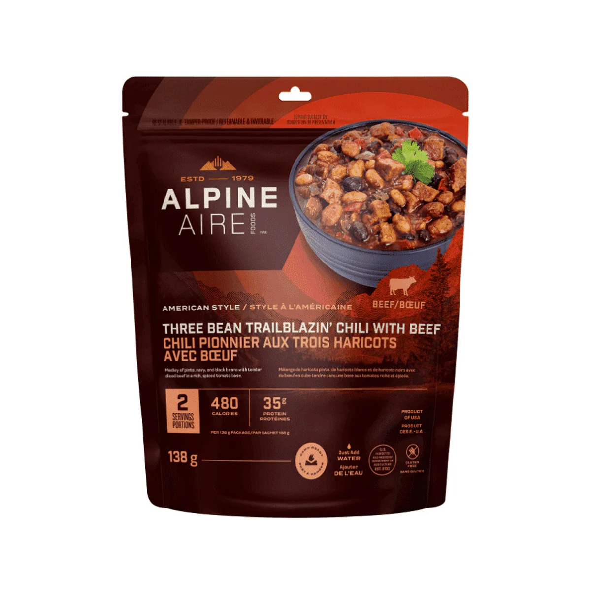 AlpineAire Foods - Chili Trailblazin' à 3 haricots avec bœuf