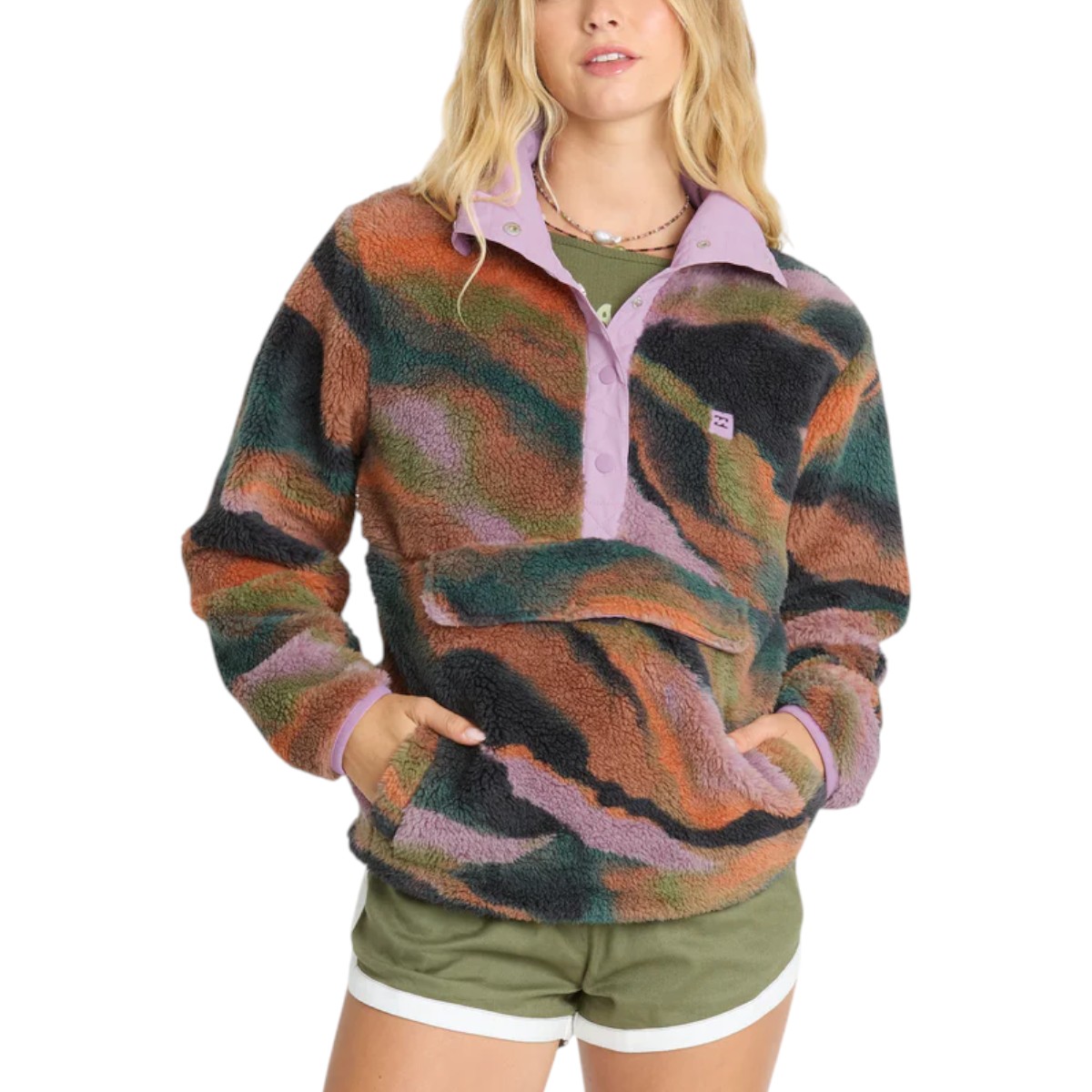 Billabong - Veste en polaire Switchback Sherpa à demi-patte de boutonnage à boutons-pression pour femme