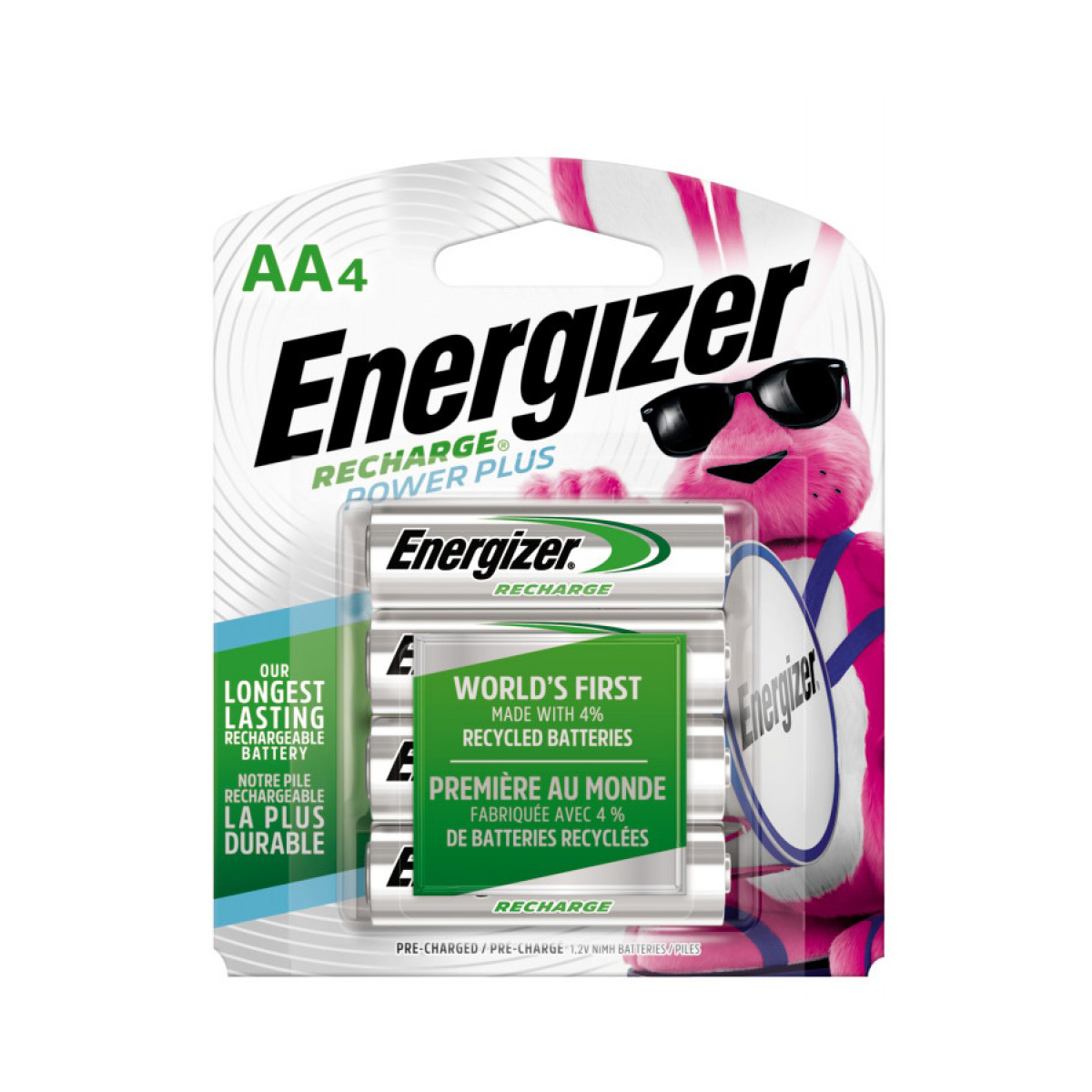 Energizer - Rechargeable Batteries NiMH AA-4 Card (Power Plus)