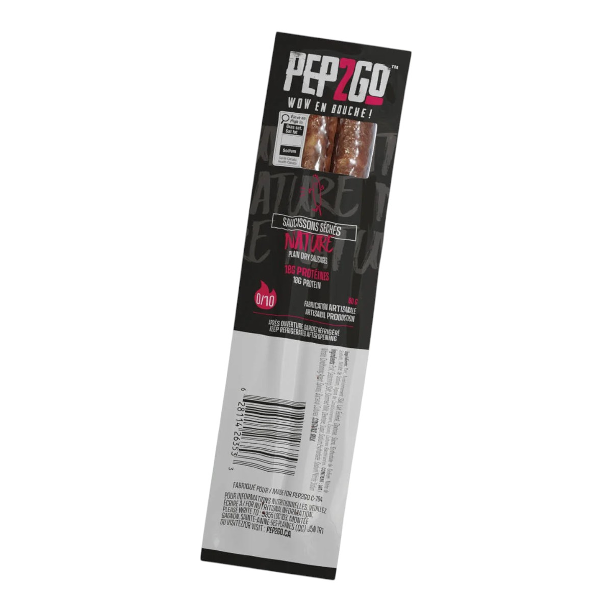 PEP2GO - 2 saucissons séchés saveur Nature