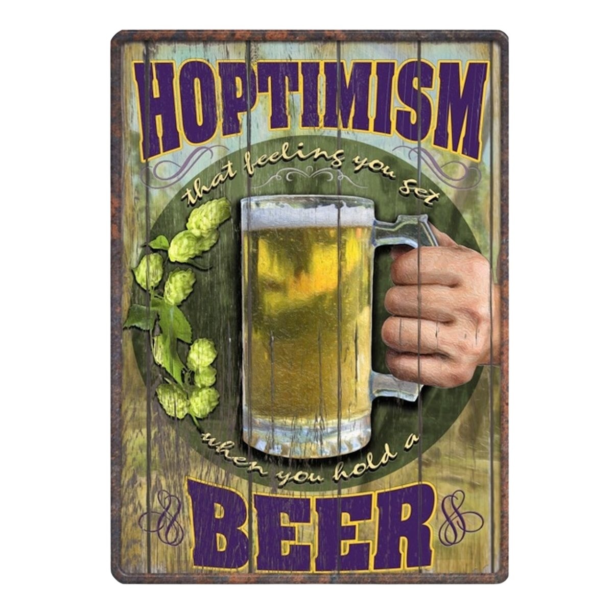 Rivers Edge Products - Panneau en métal drôle, vintage, personnalisé - Hoptimism Beer