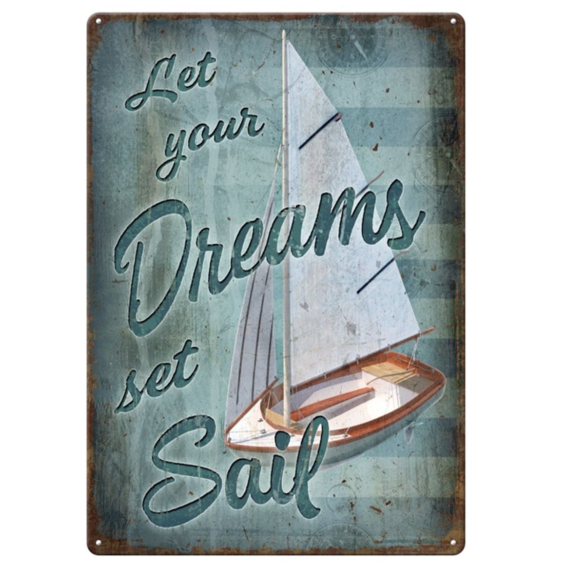 Rivers Edge Products - Panneau en métal drôle, vintage, personnalisé - Dreams Sail